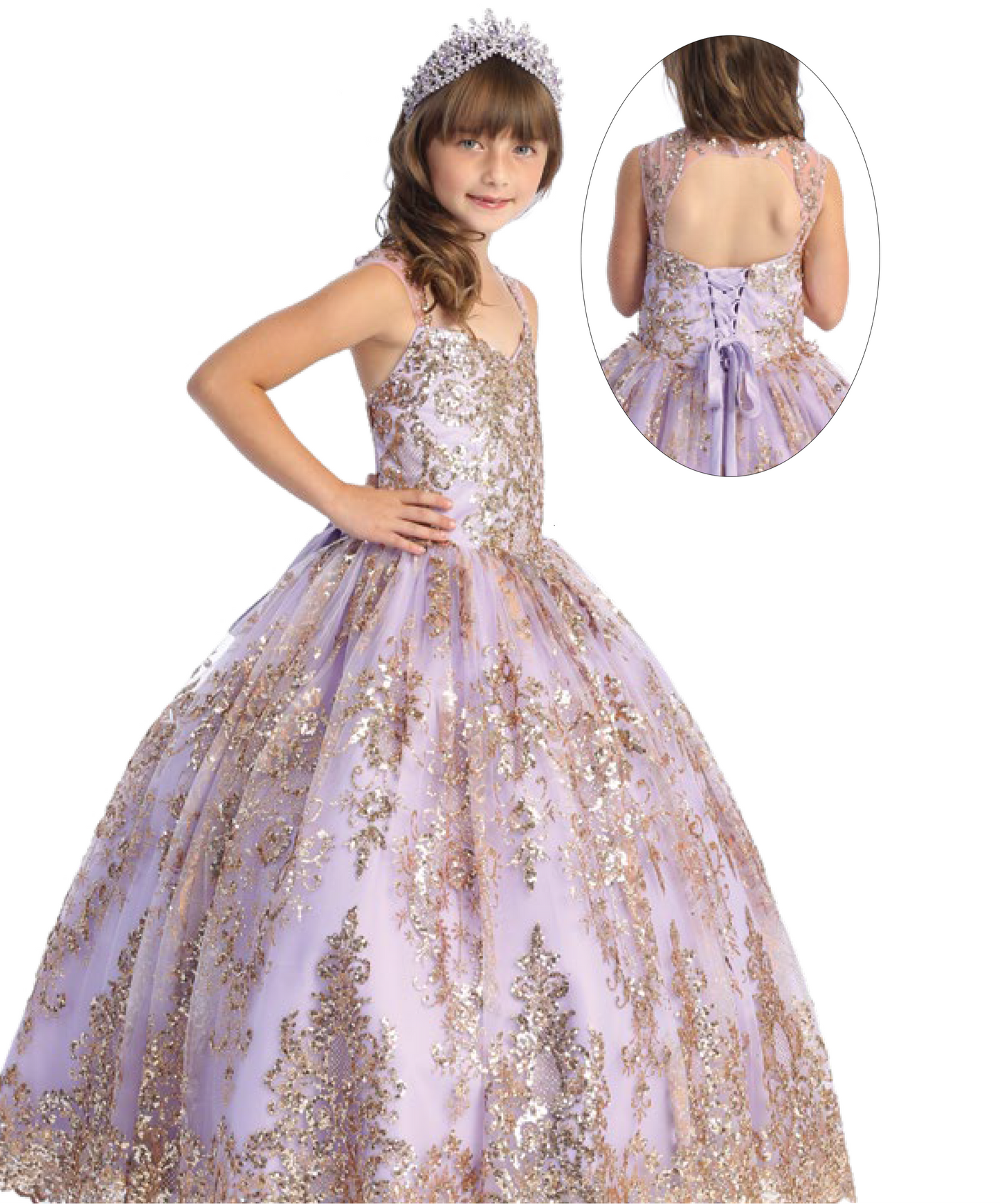 Purple kids dress with rose gold details / Vestido infantil morado con detalles en oro rosa