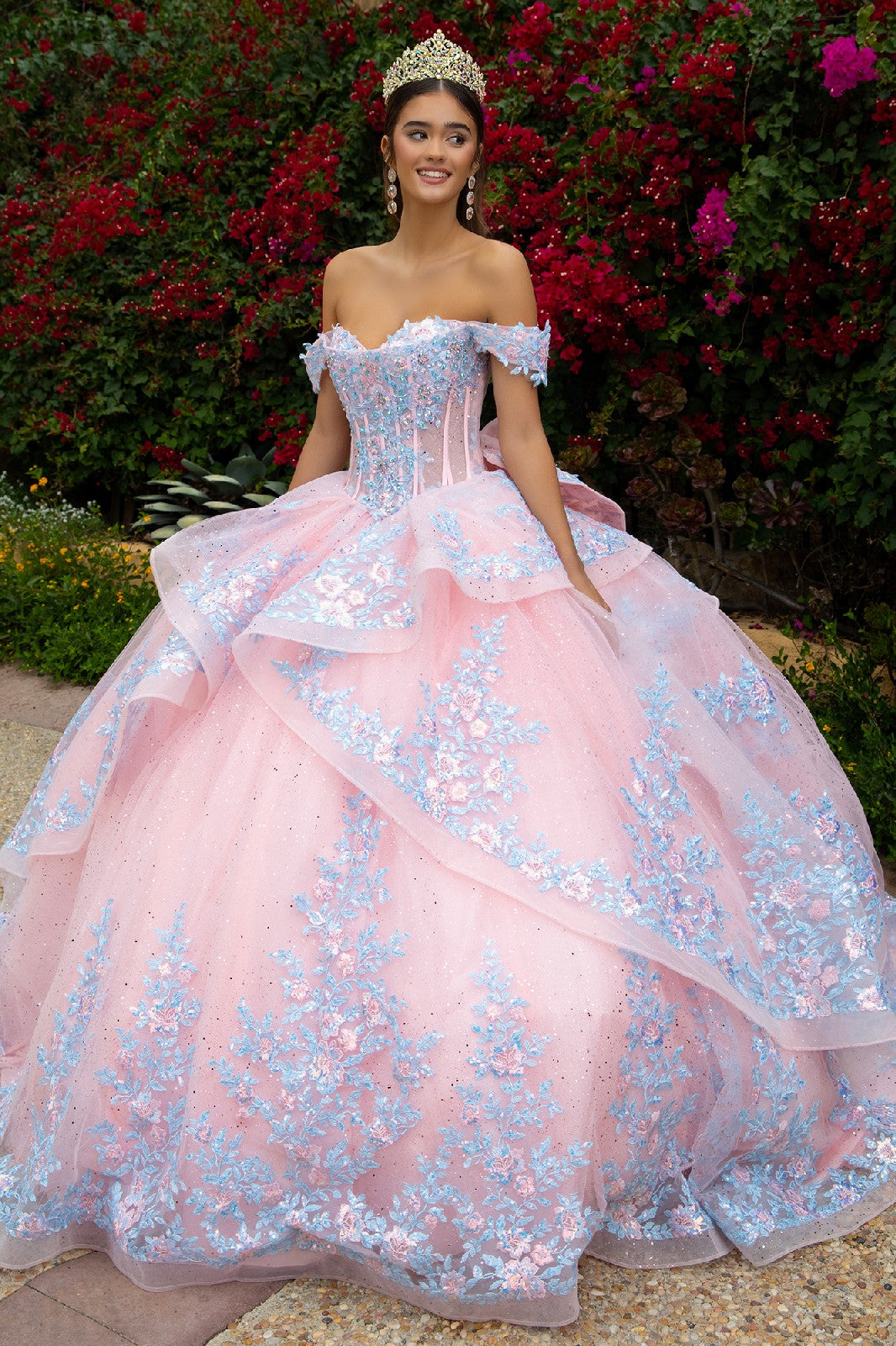 Embellished Detachable Back Bow Dress With Matching Ruffle Zipper Overdress
