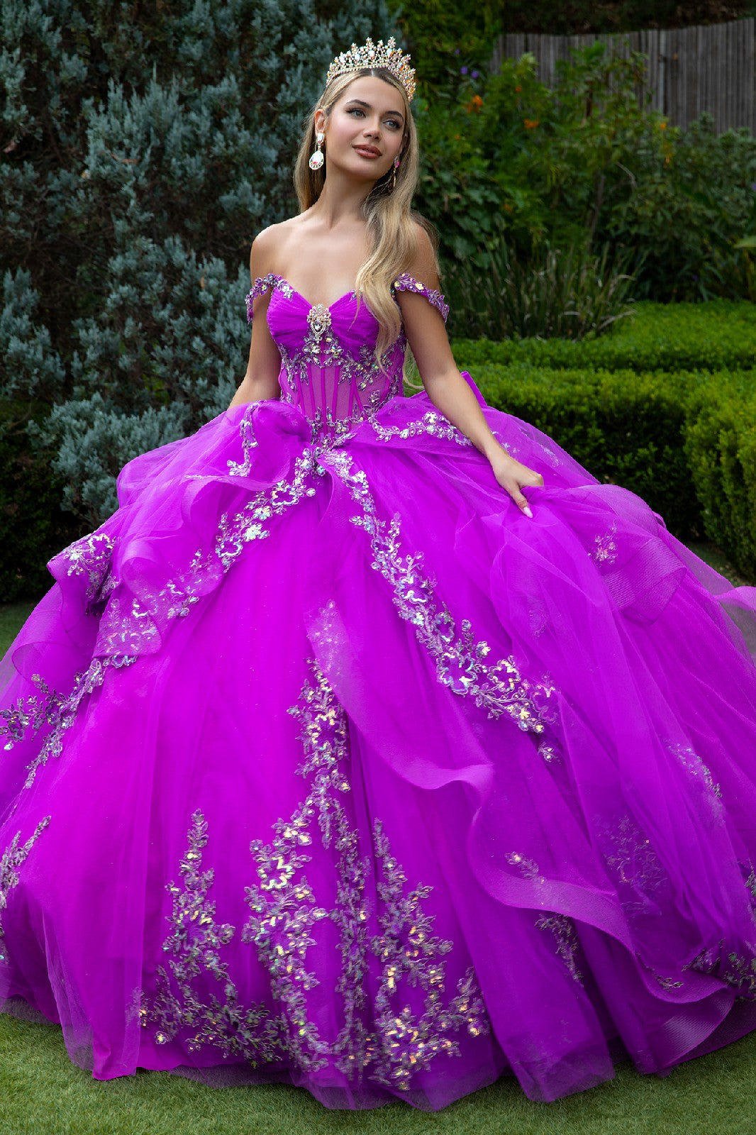 Embellished Strap Corset Ruffle Layer Train Dress With Detachable Back Bow