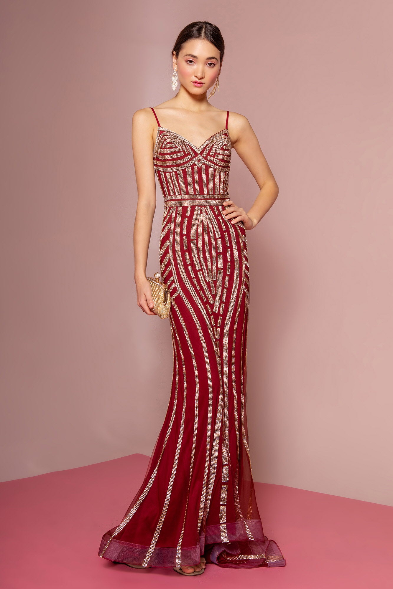 Burgundy Mauve Silver Mesh Sweetheart A Line Long Dress With Rhinestones