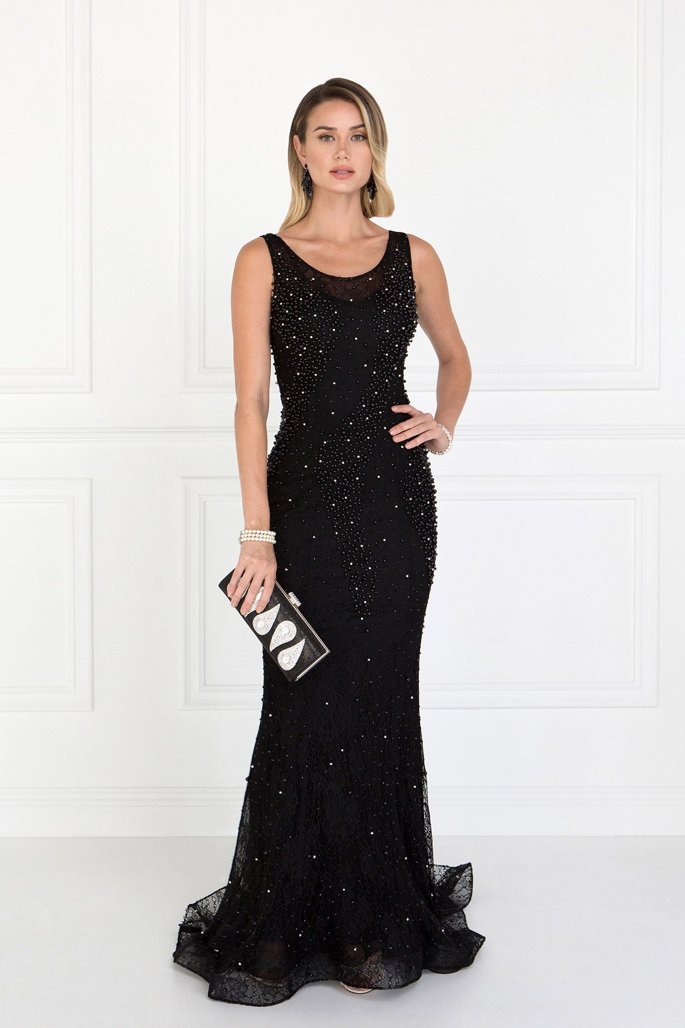 Black Lace Mermaid Long Dress With Beads Embellished