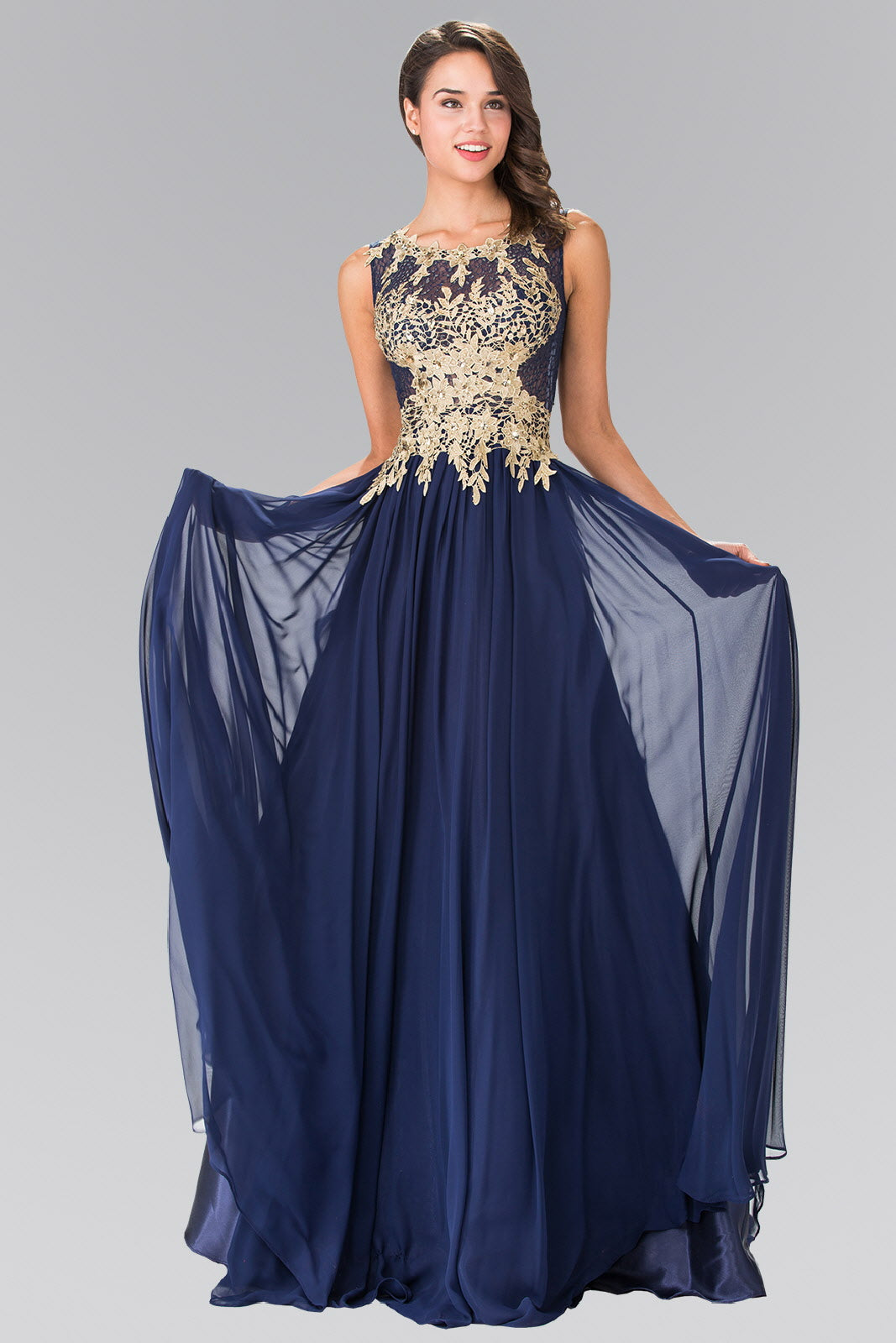 Blush Burgundy Navy Flower Lace Chiffon Long Dress With Sheer Back