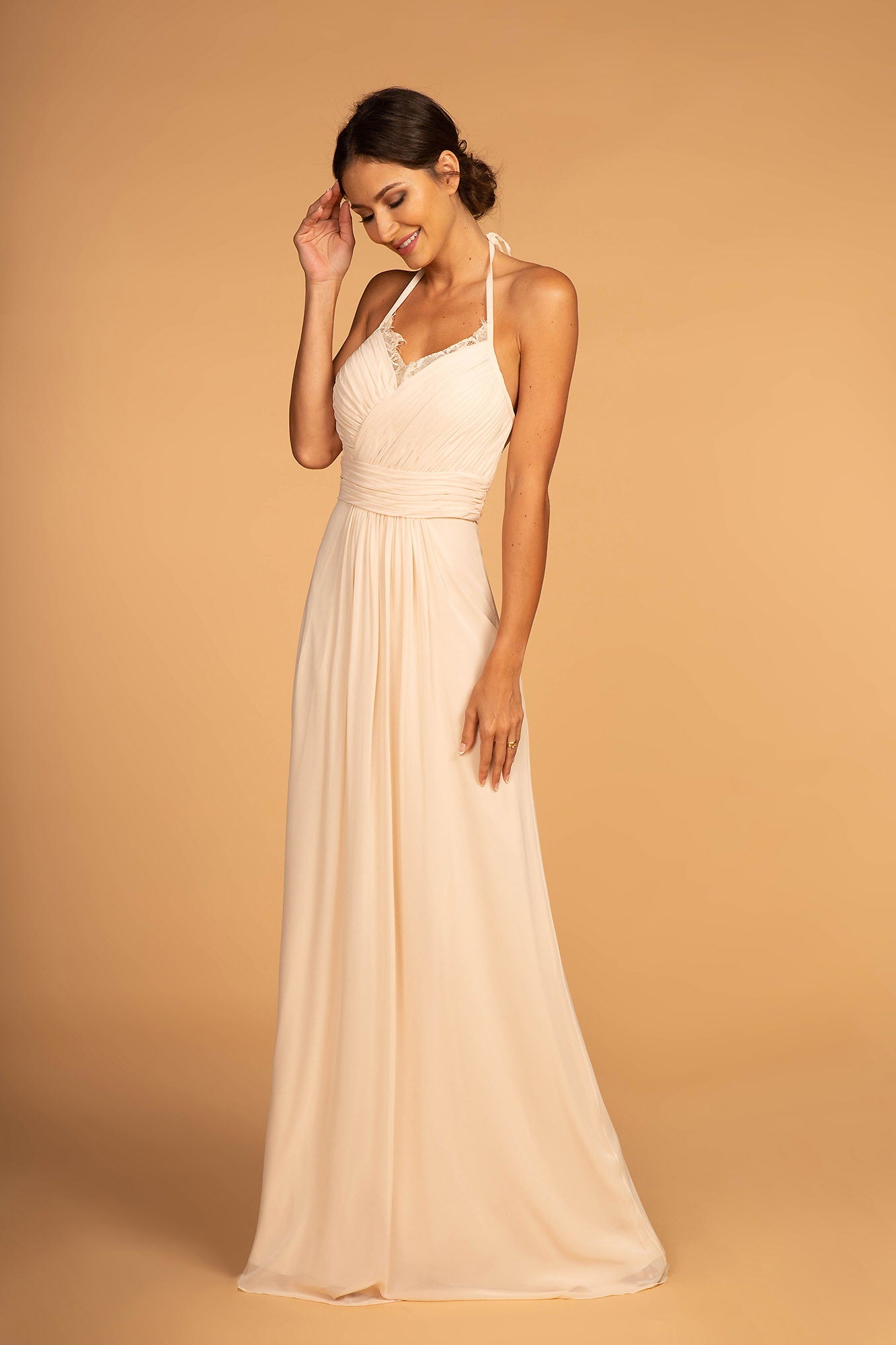 Sage Wine Champagne Dusty Rose Halter Neck Chiffon Long Dress