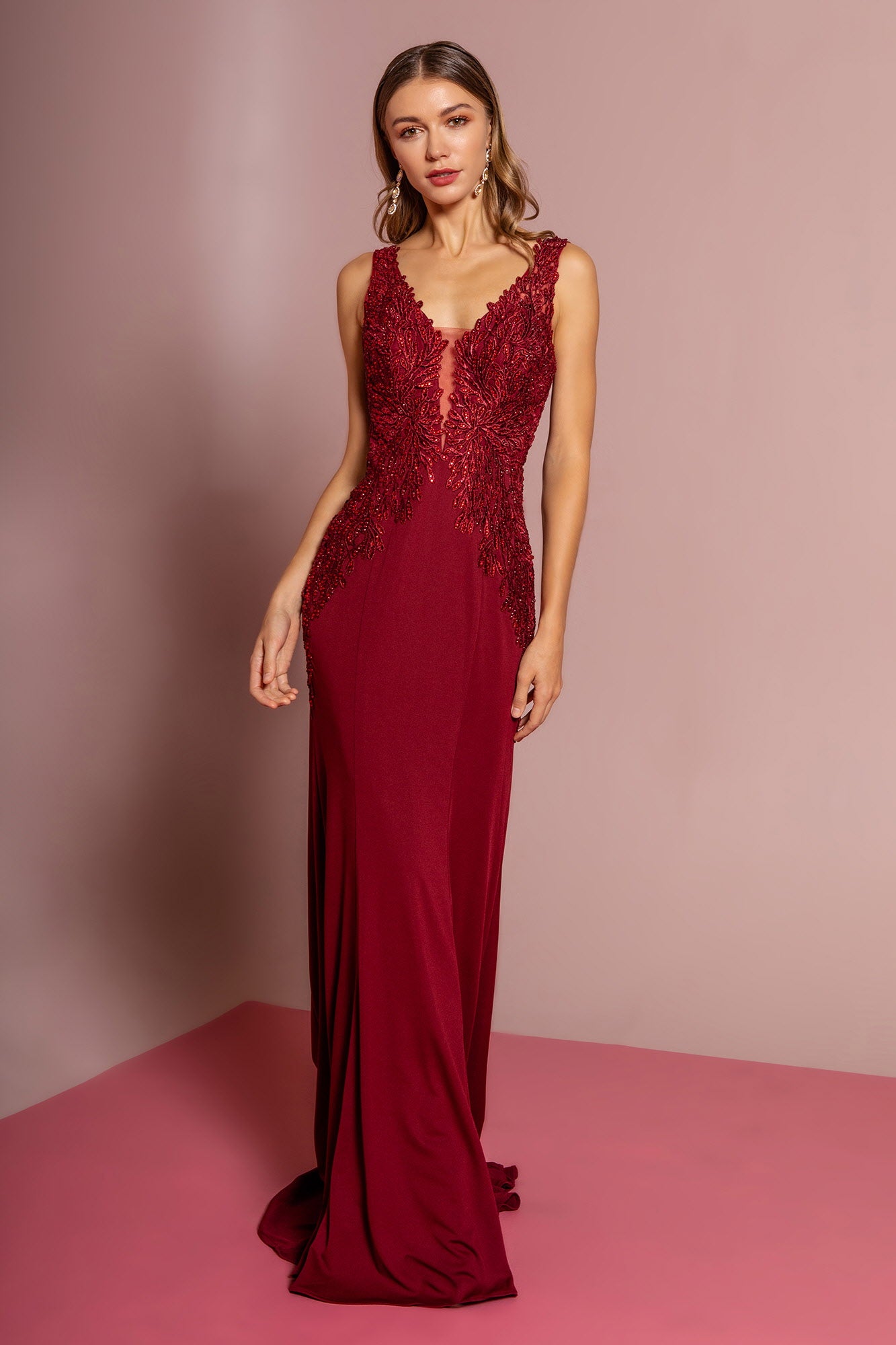Navy Mauve Burgundy Lace Open Back Rome Jersey Long Dress