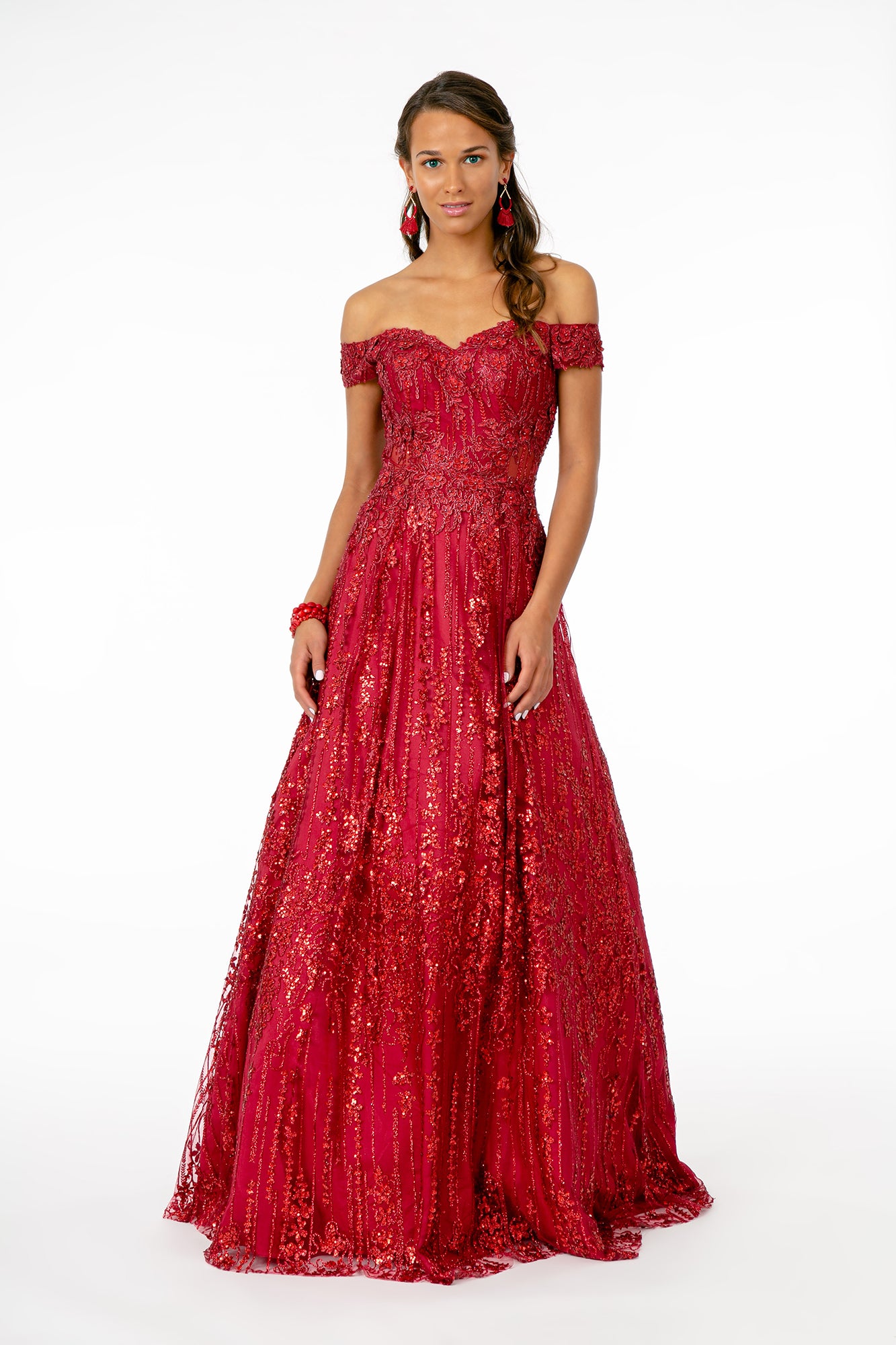 Wine Green Rose Gold Embroidered Bodice Sequin And Glitter Embellished A Line Dress