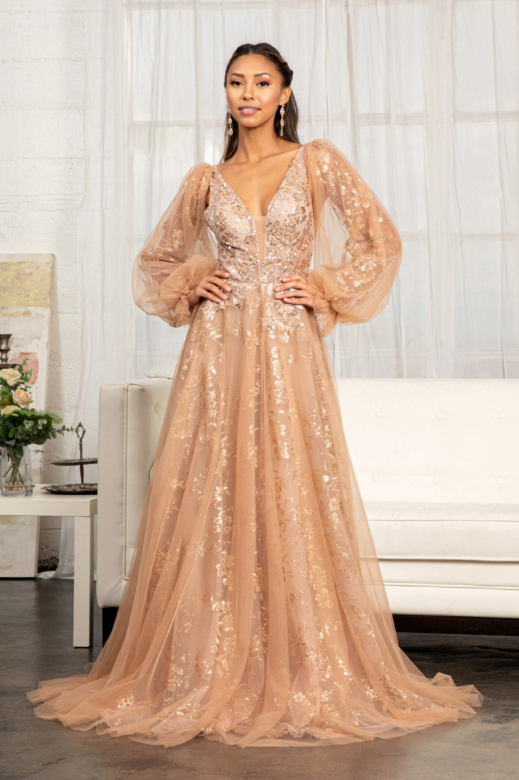 Sheer Bodice Sequin And Glitter Embellished A Line Prom Dress