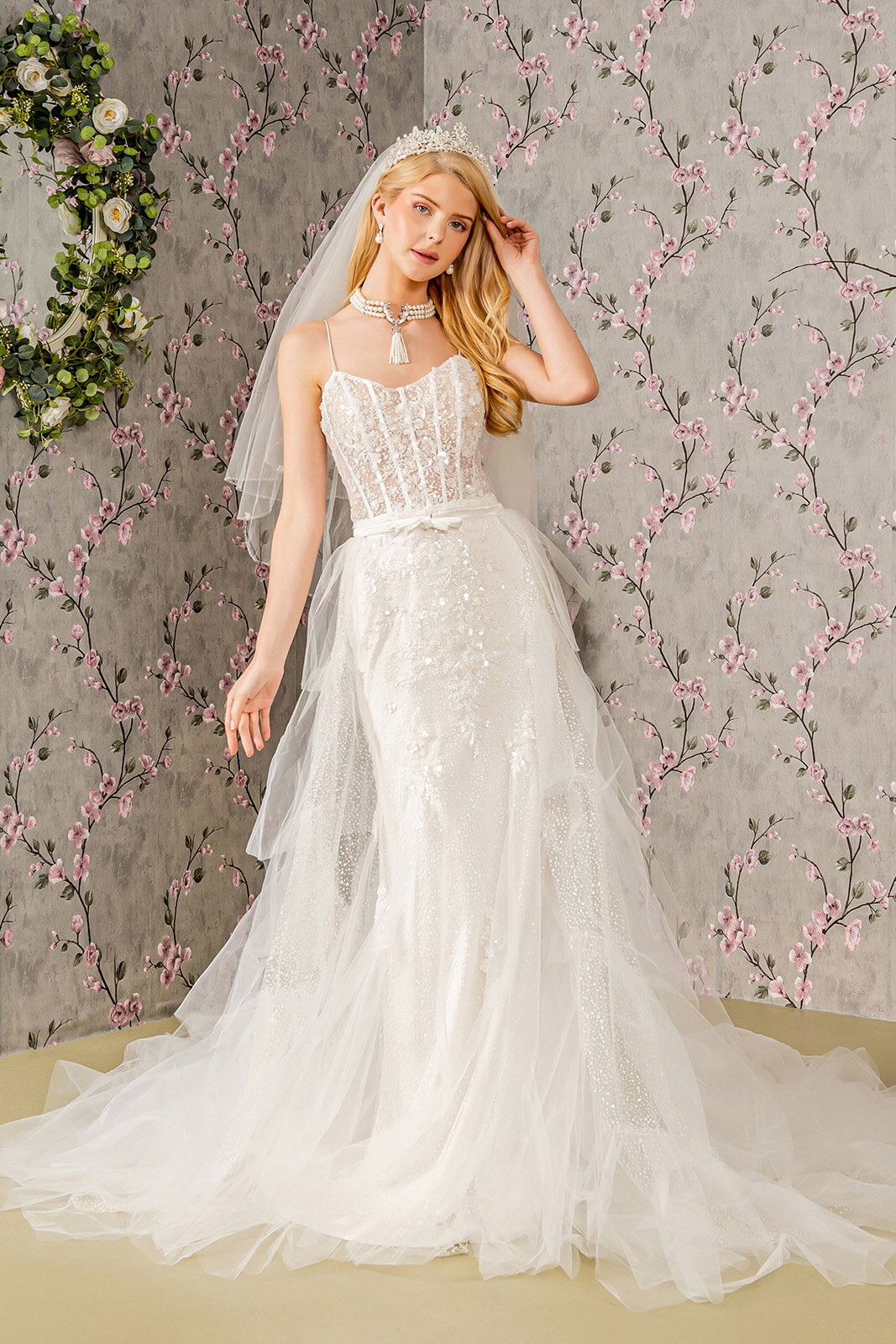 Embroidery Bead Mesh Mermaid Wedding Gown W Mesh Long Cape