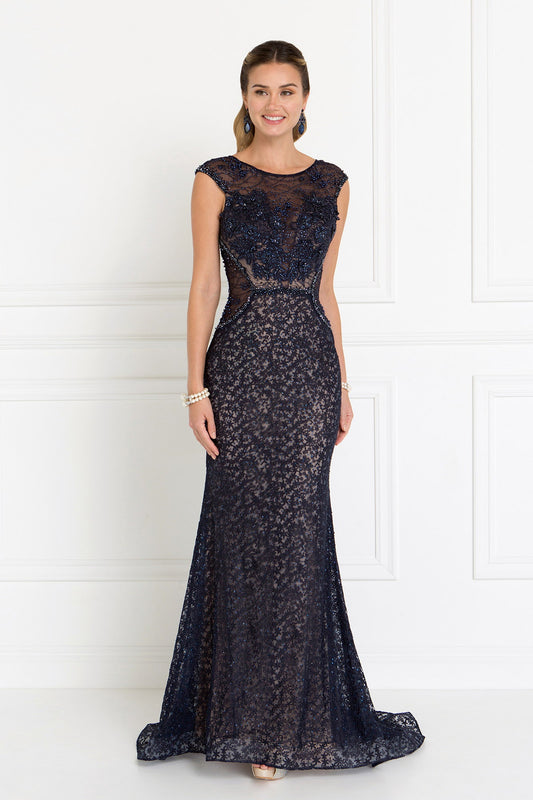 Burgundy Navy Lace Mermaid Long Dress With Beads And Jewels Embellished