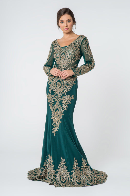 Navy Teal Rome Jersey Mermaid Long Dress With Sheer V Back