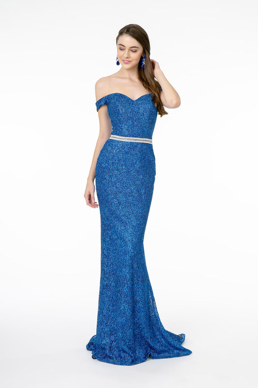 Fuchsia Royal Blue Sleeveless V Neck Glitter Netting Mermaid Long Dress