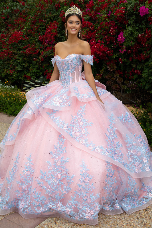 Embellished Detachable Back Bow Dress With Matching Ruffle Zipper Overdress