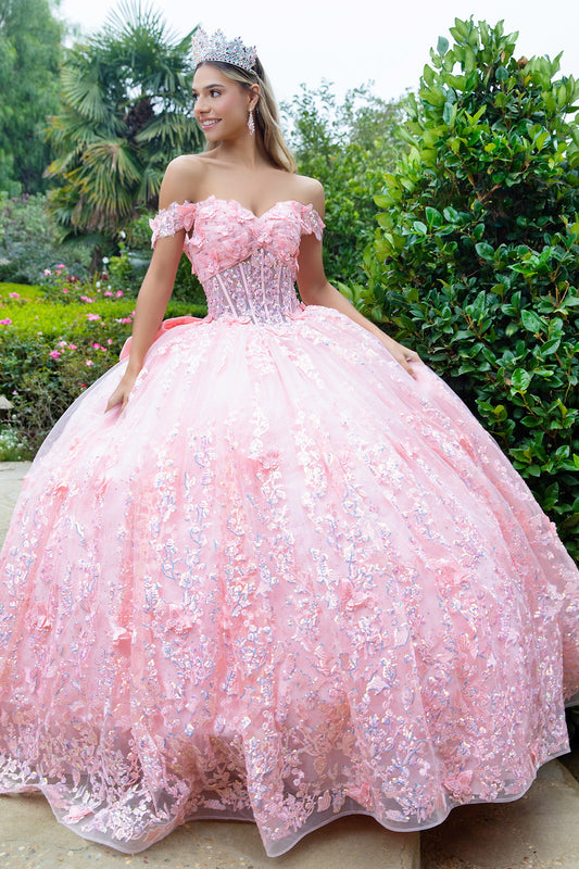 3D Butterfly Applique Embellished Dress With Detachable Back Bow