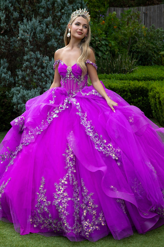Embellished Strap Corset Ruffle Layer Train Dress With Detachable Back Bow