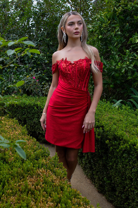 Glitter Jersey Sweetheart Neckline Bodycon Homecoming Dress W Cut Away Shoulder