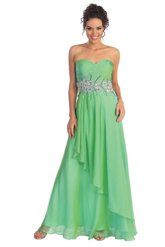 Fuchsia Coral Green Strapless Sweetheart Chiffon Long Dress With Pleated Bodice