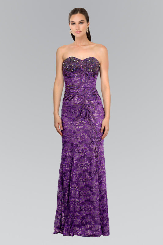 Brown Eggplant Gold Olive Silver Strapless Sweetheart Lace Long Dress