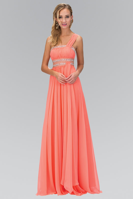 Aqua Coral Eggplant Lilac Teal One Shoulder Floor Length Empire Dress With Jewel Detailing
