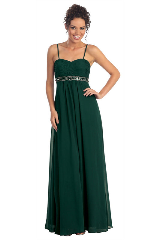 Black Eggplant Red Teal Spaghetti Straps Floor Length Dress Accented With Jewel