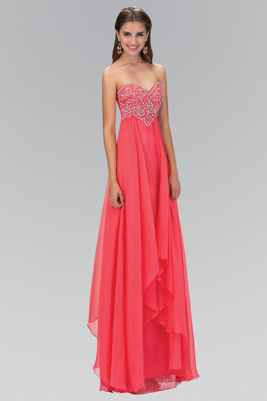 Coral Pink Empire Strapless Sweetheart Chiffon Floor Length Dress With Beaded Bodice