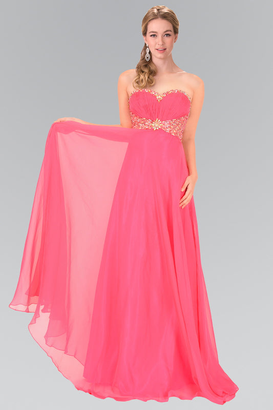 Emerald Green Hot Pink Orange Sweetheart Chiffon Long Dress With Beaded Bodice