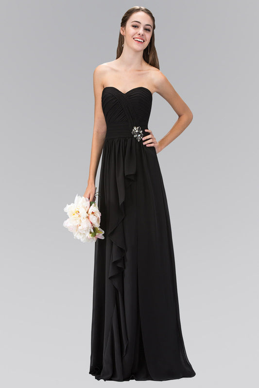 Black Purple Strapless Sweetheart Chiffon Long Dress With Ruched Bodice