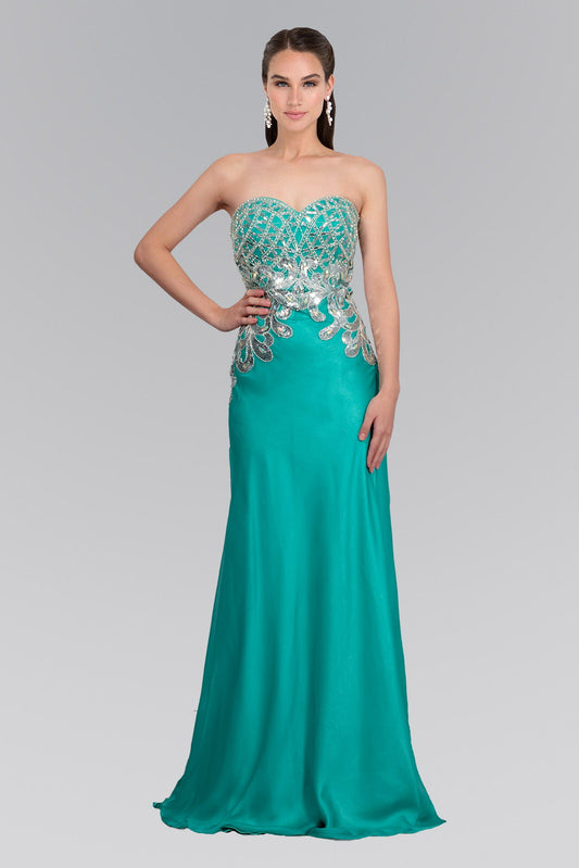 Fuchsia Jade Strapless Sweetheart Chiffon Floor Length Dress With Bead Embellished Bodice