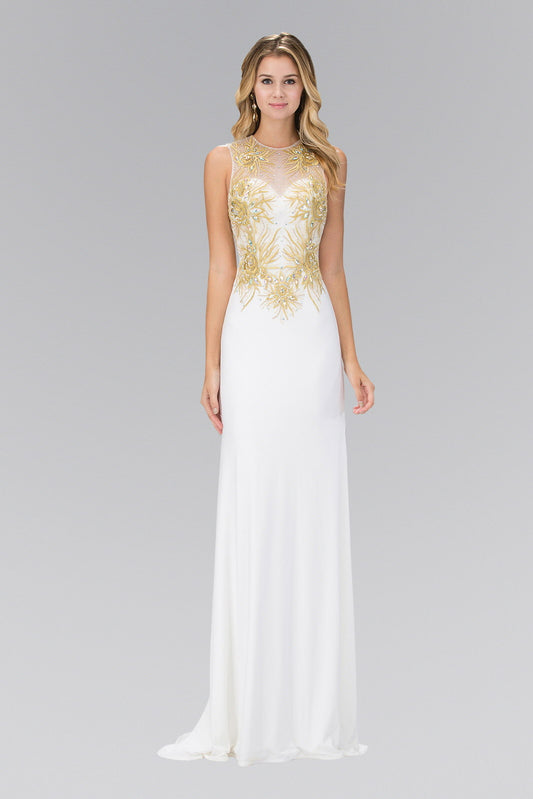 Ivory Gold Pink Floor Length Dress With Lace Embroidered Back And Bodice