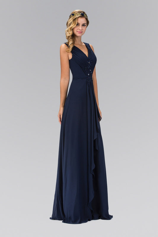 Lilac Navy Red White Sleeveless Long Chiffon Dress Accented With Floral Bead