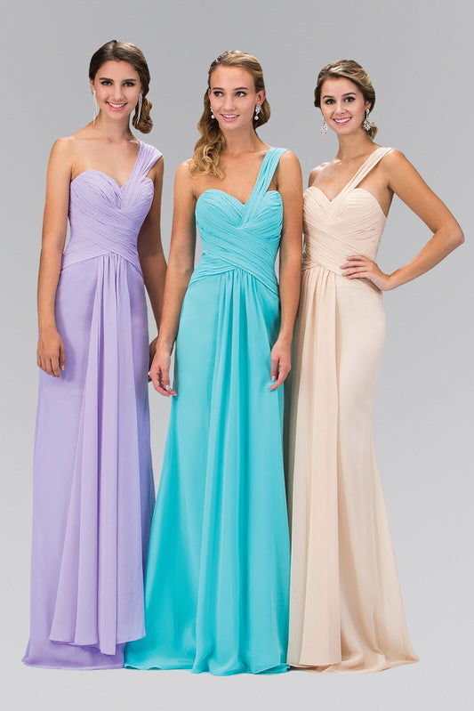 Aqua Champagne Lilac Navy One Shoulder Ruched Long Dress With Sweetheart Neckline