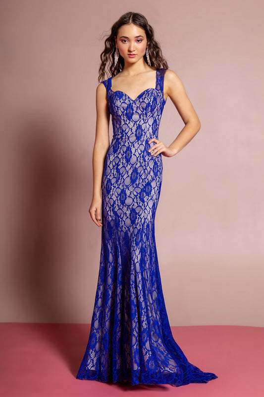 Black Nude Royal Blue Nude Red Nude Long Lace Sleeveless Sweetheart Dress