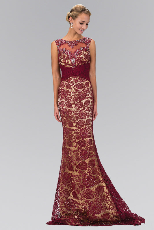 Burgundy Mocha Navy Lace Embellished Long Dress With Bead Detailing