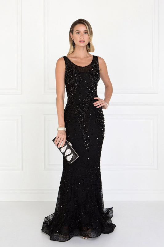 Black Lace Mermaid Long Dress With Beads Embellished