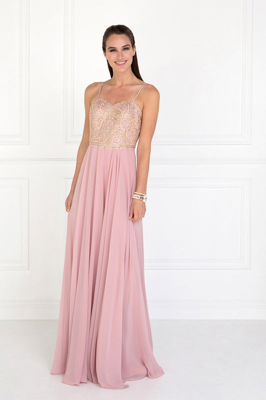 Champagne Dusty Rose Mauve Chiffon Sweetheart A Line Long Dress With Jewels Embellished