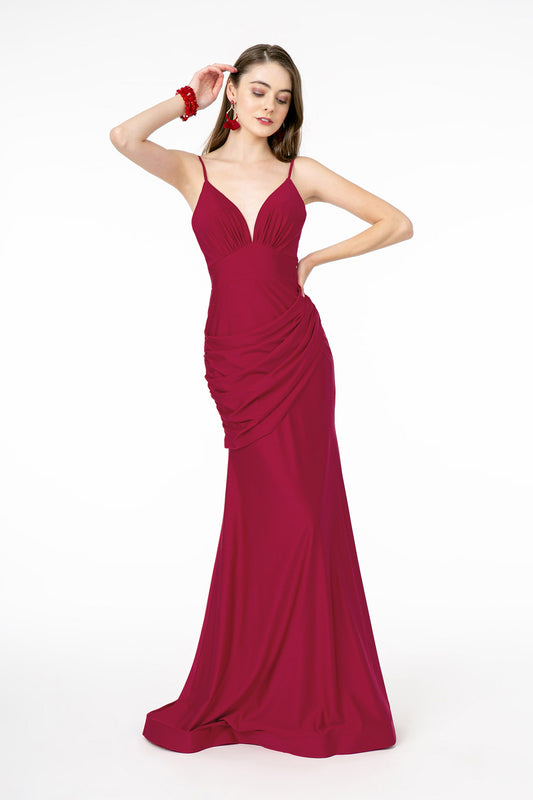 Burgundy Green Sweetheart Neckline Jersey Long Dress
