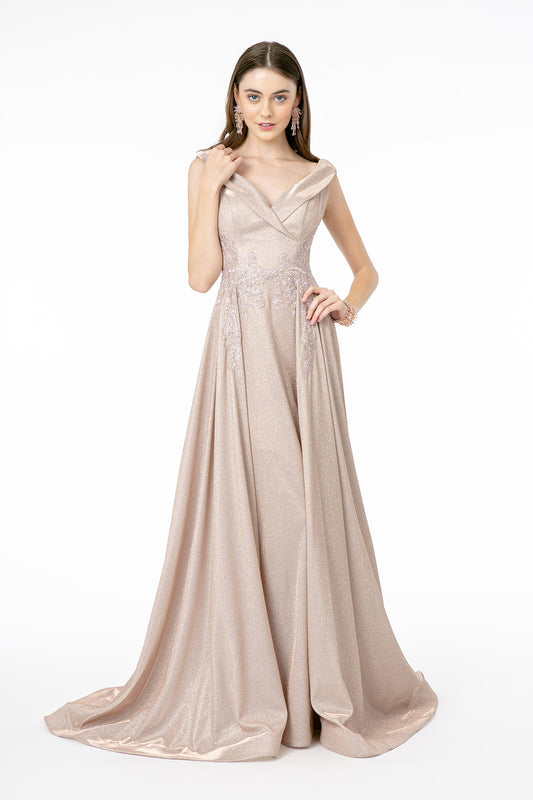 Mauve Embroidered Cap Sleeve A Line Long Dress With V Back
