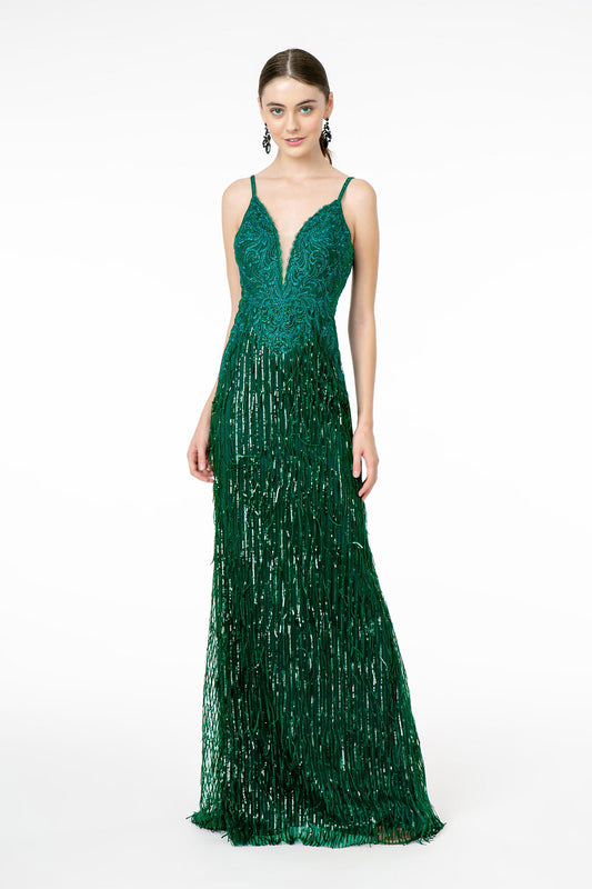 Black Green Illusion V Neck Embroidered Top And Sequin Skirt Mermaid Dress