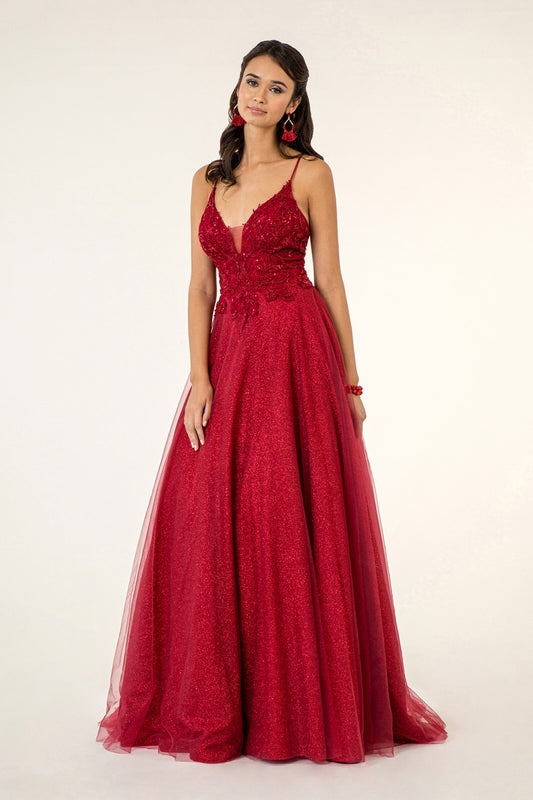 V Neck Floral Embroidery Embellished Bodice