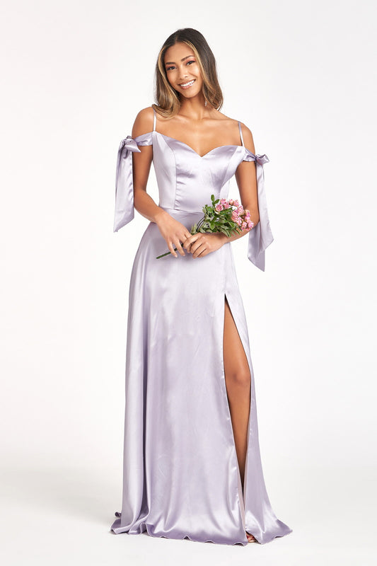 Sweetheart Neckline Satin Long Dress W Slit
