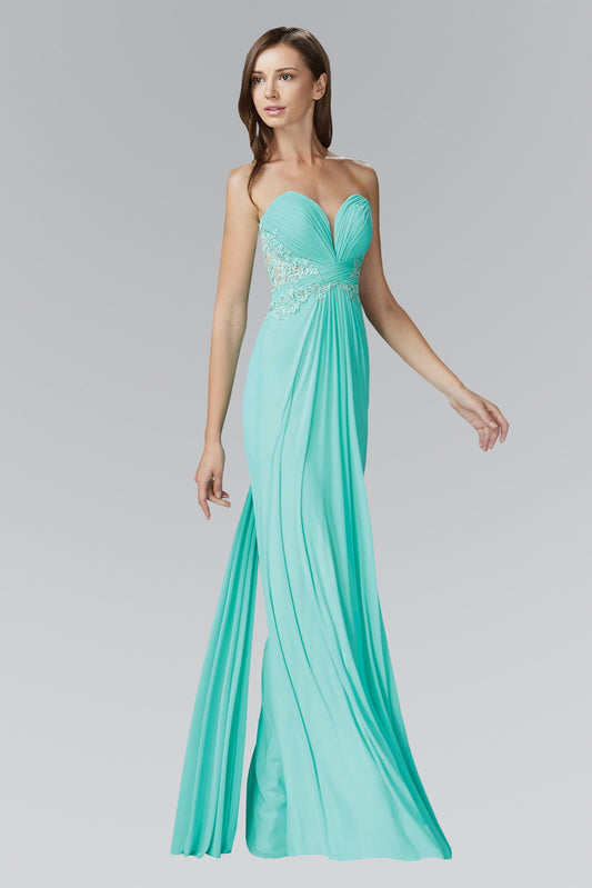 Coral Tiffany Strapless Sweetheart Soft Mesh Long Dress With Sheer Back