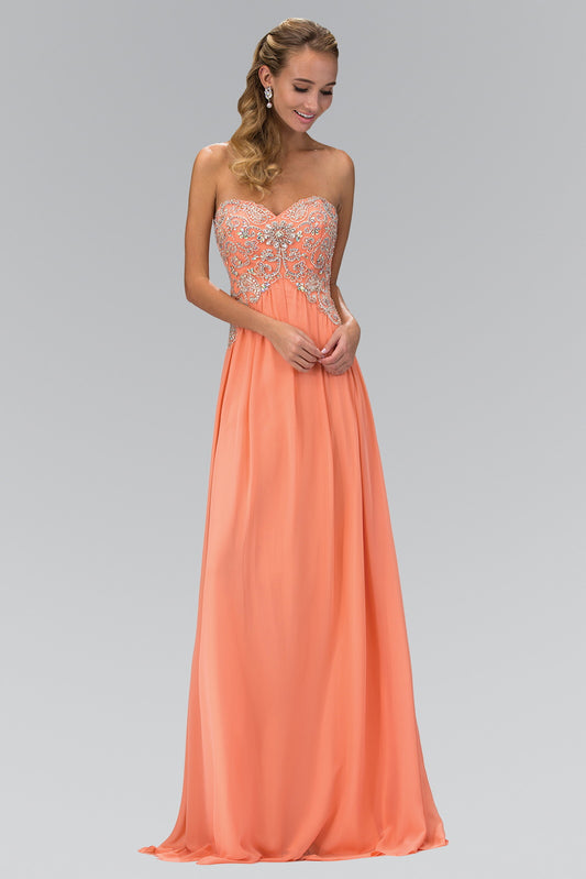 Coral Royal Blue Tiffany Strapless Sweetheart Long Chiffon Dress With Jewel Detailing