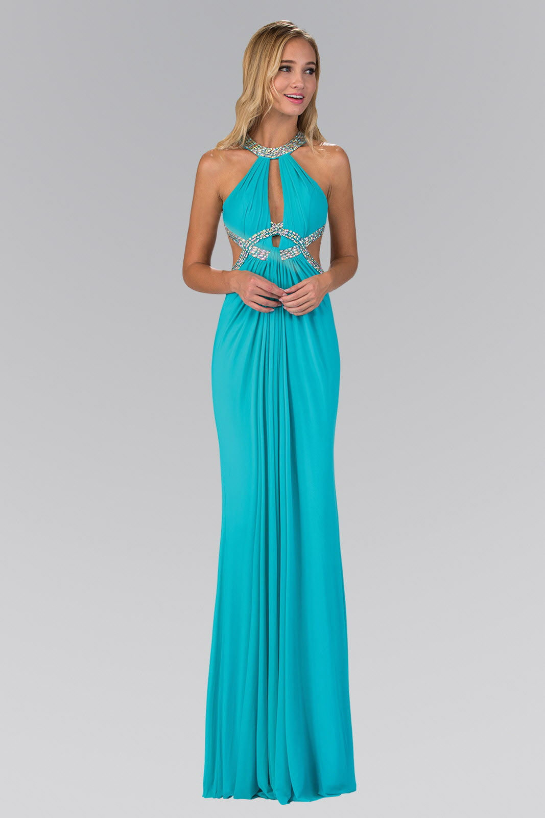 Black Tiffany Long Dress Accented With Jewel Embellished Bodice And Cut Outs