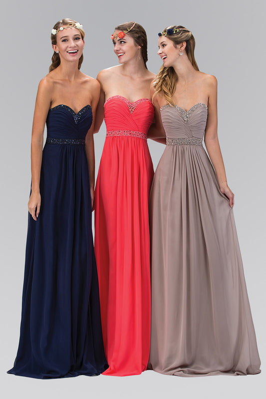 Charcoal Grey Coral Mauve Strapless Sweetheart Floor Length Dress With Corset Back And Jewel Detailing