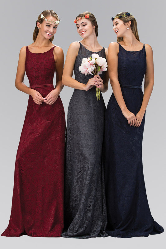 Brown Burgundy Charcoal Ivory Navy Spaghetti Strap Lace Open Back Floor Length Dress