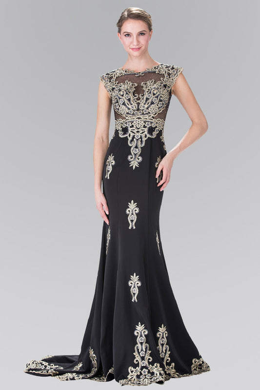 Black Burgundy Dusty Rose Beads Embellished Embroidery Jersey Long Dress