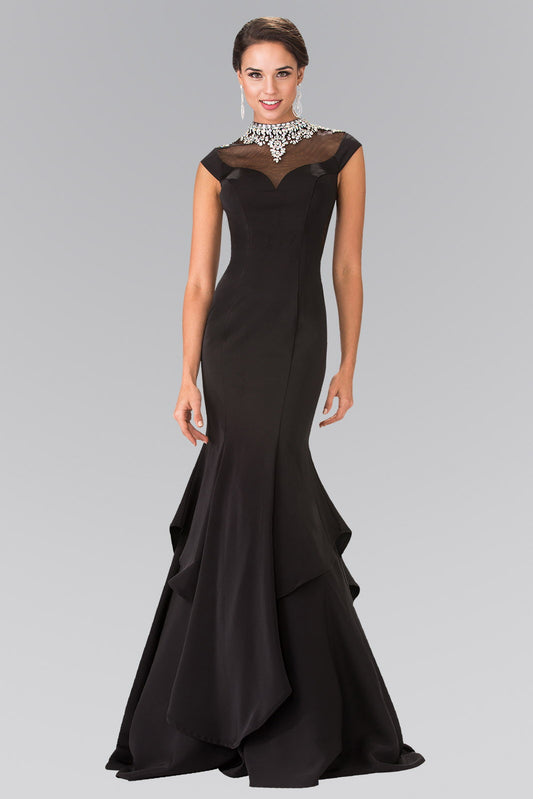 Black Red Illusion Sweetheart Mermaid Line Dress Accented With Stone Beaded Neck