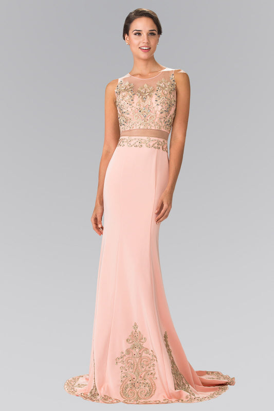 Blue Blush Sleeveless Mock Two Piece Prom Dress With Loyal Embroidery Details