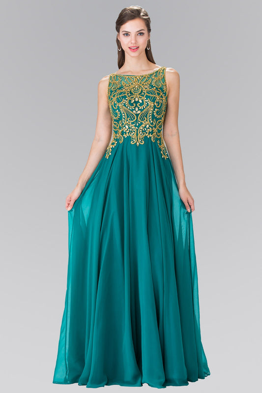 Green Red Beads Embellished Bodice Floor Length Chiffon Prom Dress