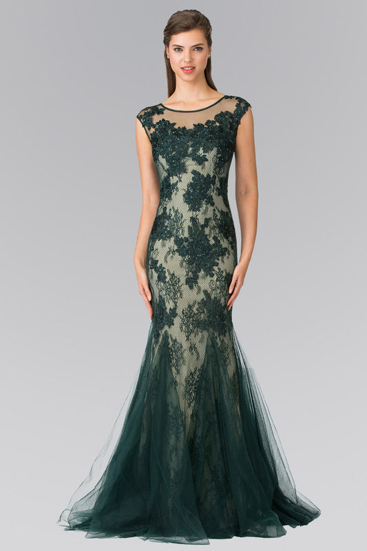 Burgundy Champagne Green Navy Sleeveless Lace Long Dress With Tulle Skirt