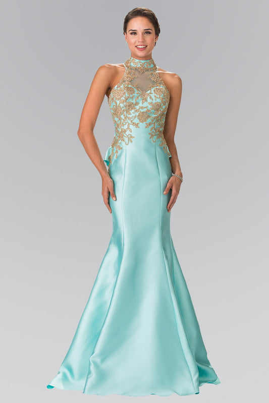 Champagne Tiffany High Neck Illusion Sweetheart Long Dress