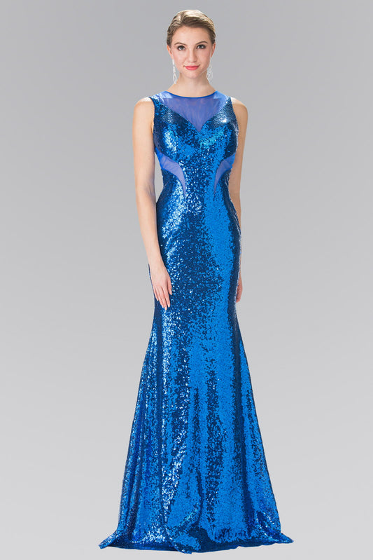 Black Dusty Rose Eggplant Royal Blue Side Sheer Cut Sequin Long Dress